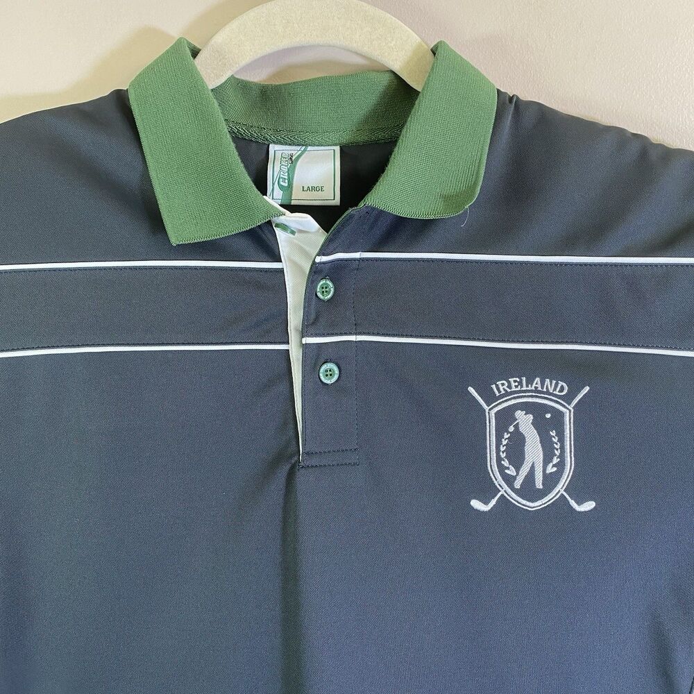 Croker Polo Shirt Mens Large  Green Colorblock Ireland Golf Performance Knit